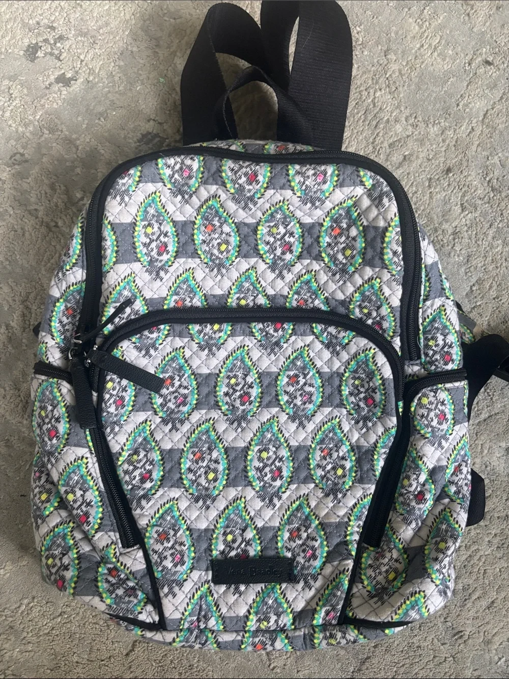 Vera Bradley Quilted Mini Backpack in Gray with Green Accents